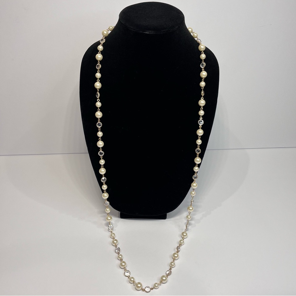 Charter Club 42” Pearl and Clear Crystal Gold tone Strand Necklace